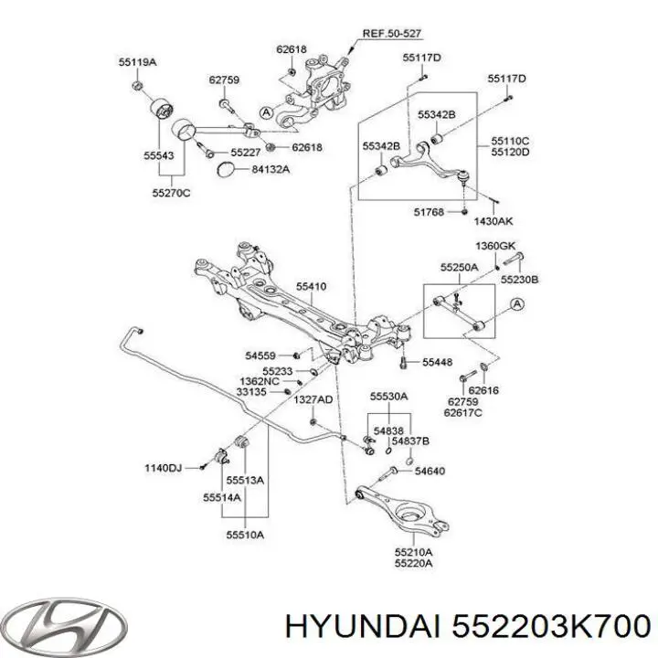 552203K700 Hyundai/Kia braço oscilante inferior direito de suspensão traseira
