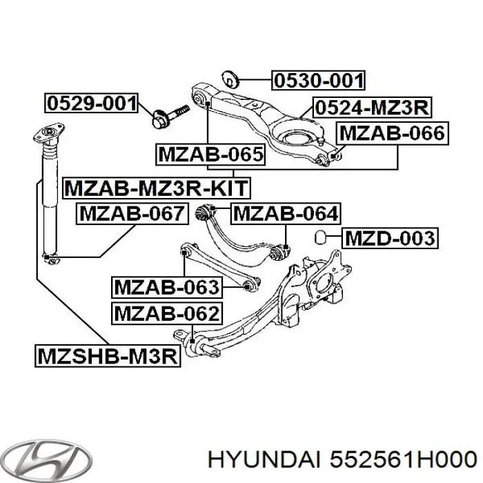 Сайлентблок поперечного заднего рычага Hyundai/Kia 552561H000