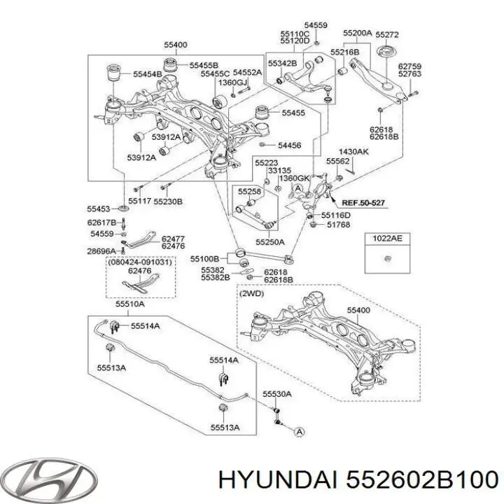 Болт крепления заднего нижнего рычага, внутренний Hyundai/Kia 552602B100
