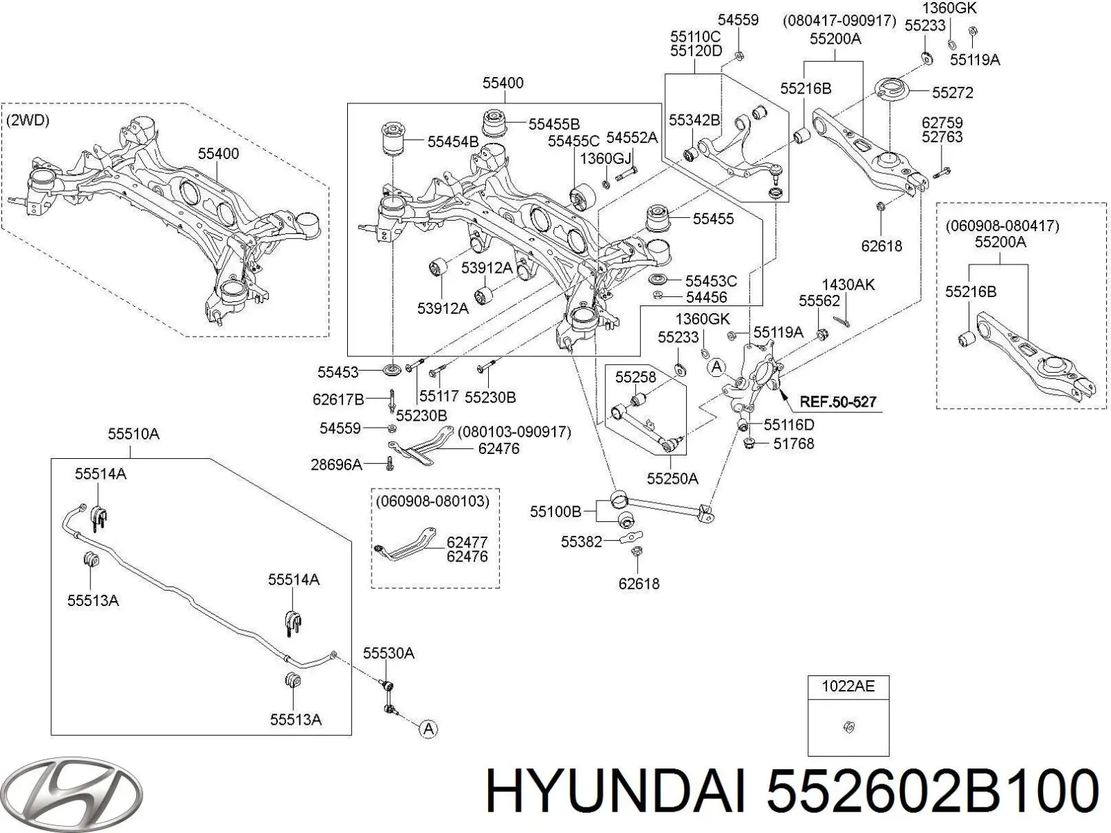 Болт крепления заднего нижнего рычага, внутренний 552602B100 Hyundai/Kia