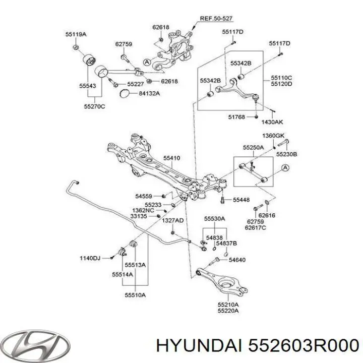 Болт крепления заднего нижнего рычага, внутренний Hyundai/Kia 552603R000