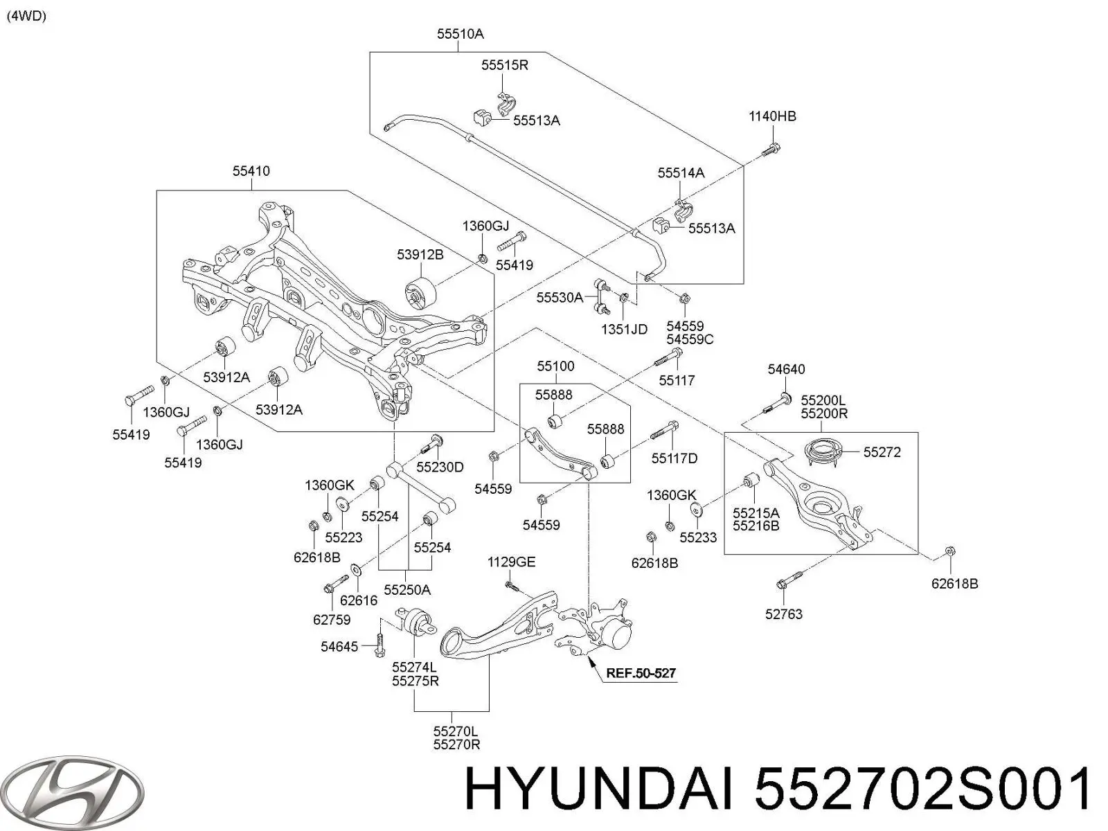 Купить 552702S001 Hyundai/Kia Рычаг (тяга) задней подвески продольный нижний левый