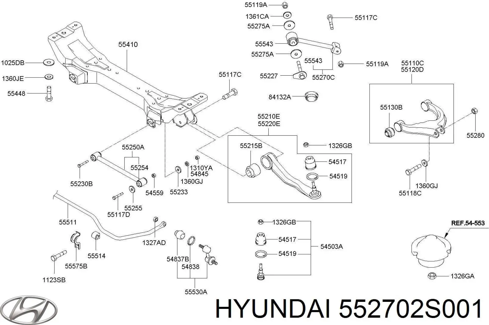 Рычаг (тяга) задней подвески продольный нижний левый 552702S000 Hyundai/Kia
