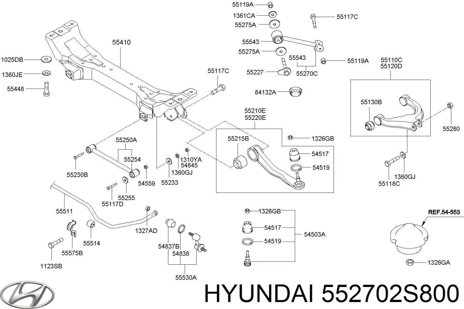 Рычаг (тяга) задней подвески продольный нижний левый 552702S800 Hyundai/Kia