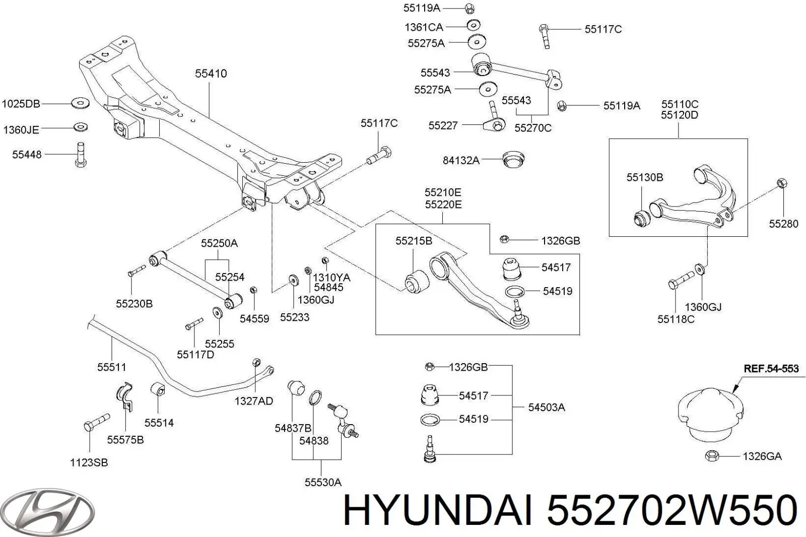 552702W550 Hyundai/Kia Рычаг (тяга) задней подвески продольный нижний левый