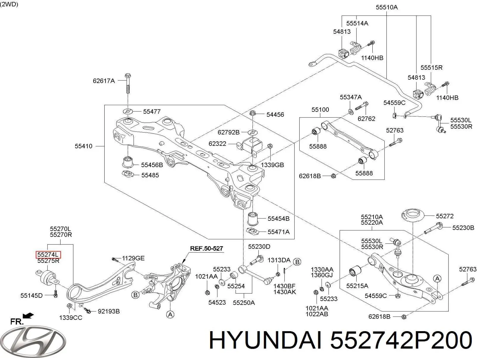 Сайлентблок заднего продольного рычага передний 552742P200 Hyundai/Kia