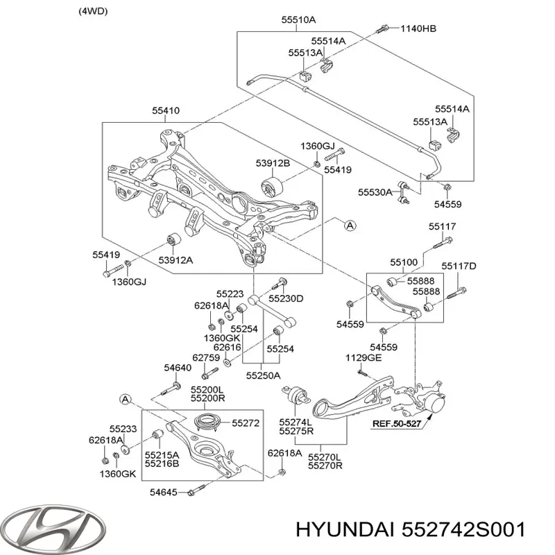 Сайлентблок заднего продольного рычага, передний Hyundai/Kia 552742S001 цена, от 20.00 USD
