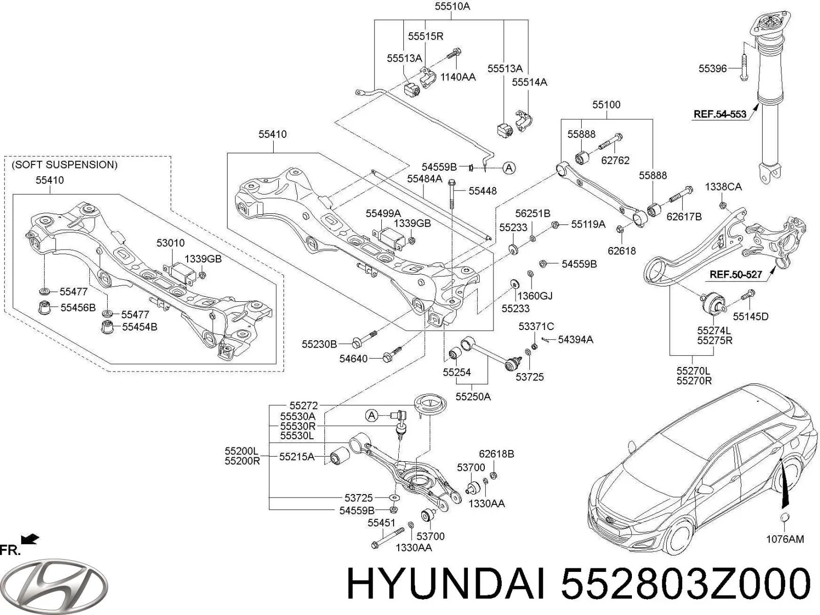 552803Z000 Hyundai/Kia braço oscilante (tração longitudinal inferior direito de suspensão traseira)