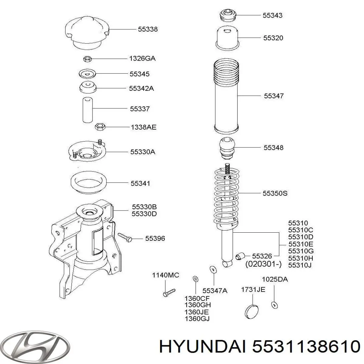 Amortecedor traseiro Hyundai/Kia 5531138610