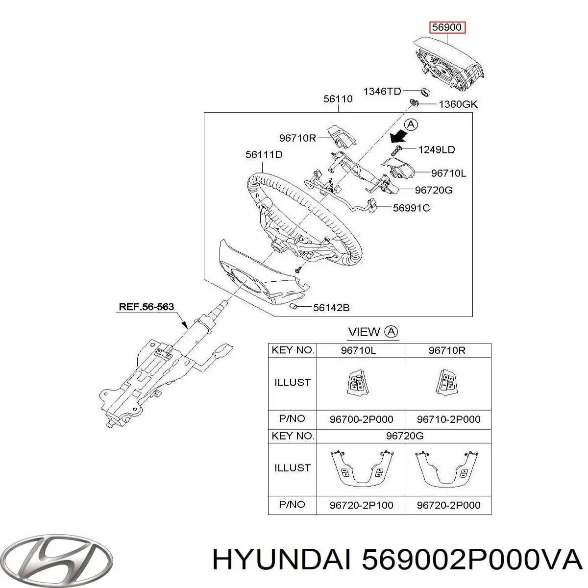 Подушка безопасности водителя 569002P000VA Hyundai/Kia