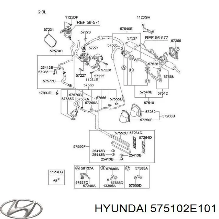 575102E100 Hyundai/Kia шланг гур высокого давления от насоса до рейки (механизма)