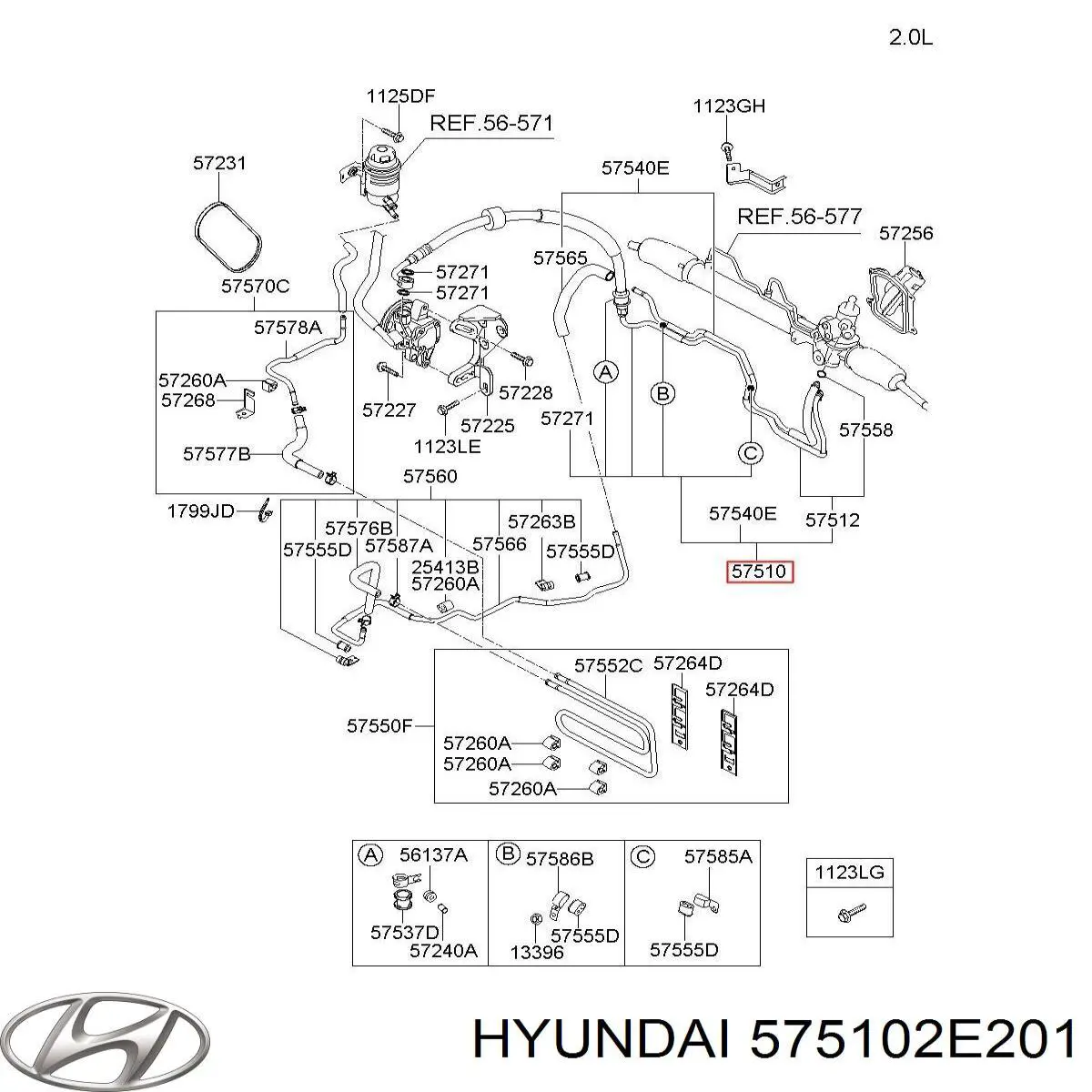 575102E201 Hyundai/Kia mangueira da direção hidrâulica assistida de pressão alta desde a bomba até a régua (do mecanismo)