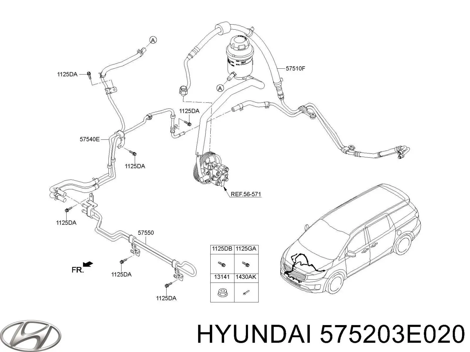 575203E020 Hyundai/Kia mangueira da direção hidrâulica assistida de pressão baixa, desde a cremalheira (do mecanismo até o tanque)