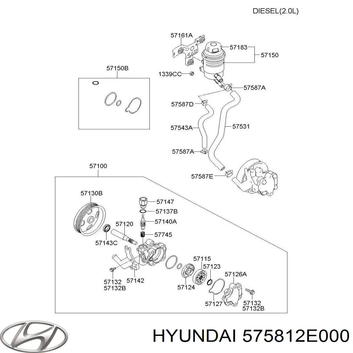 Купить 575812E000 Hyundai/Kia Шланг ГУР низкого давления, от бачка к насосу