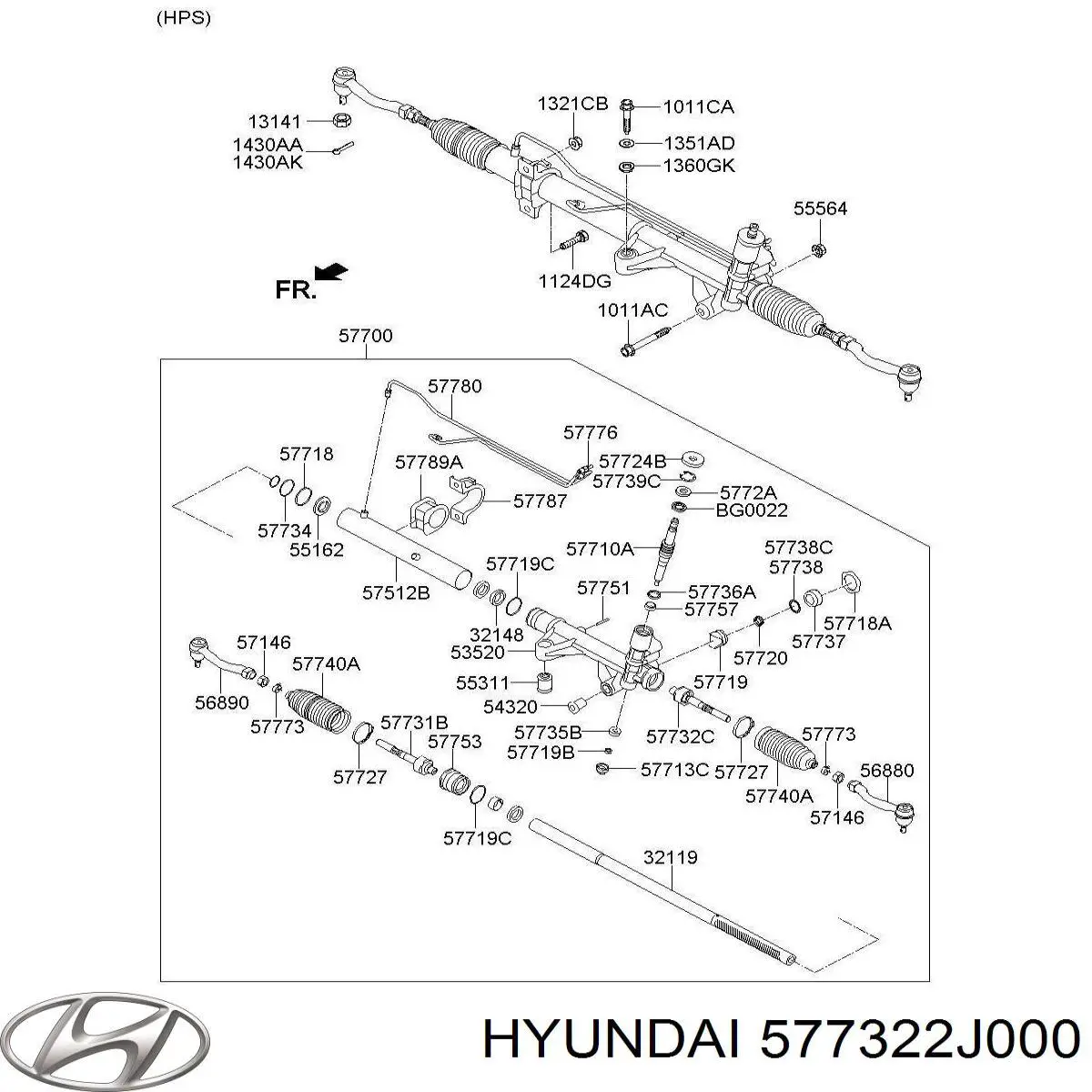 Тяга рулевая левая Hyundai/Kia 577322J000