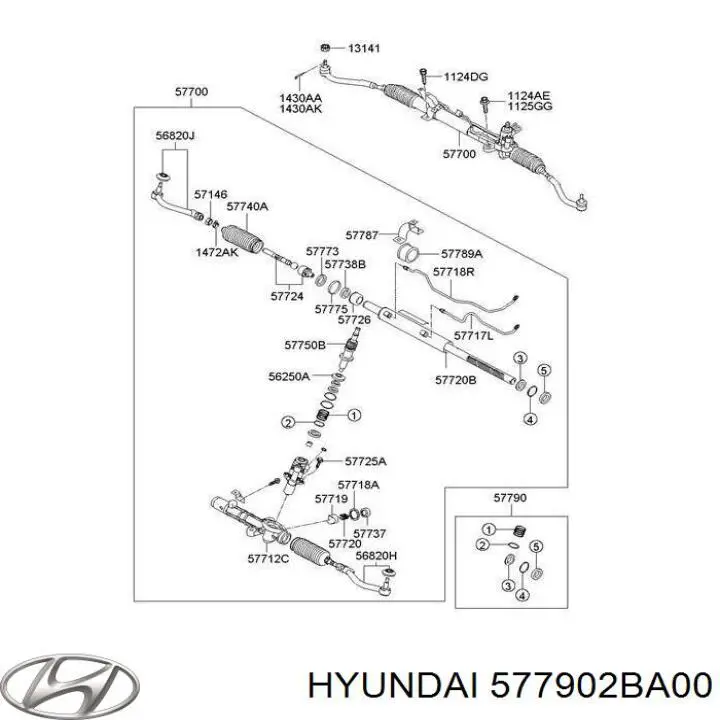 Ремкомплект рулевой рейки (механизма), (ком-кт уплотнений) Hyundai/Kia 577902BA00