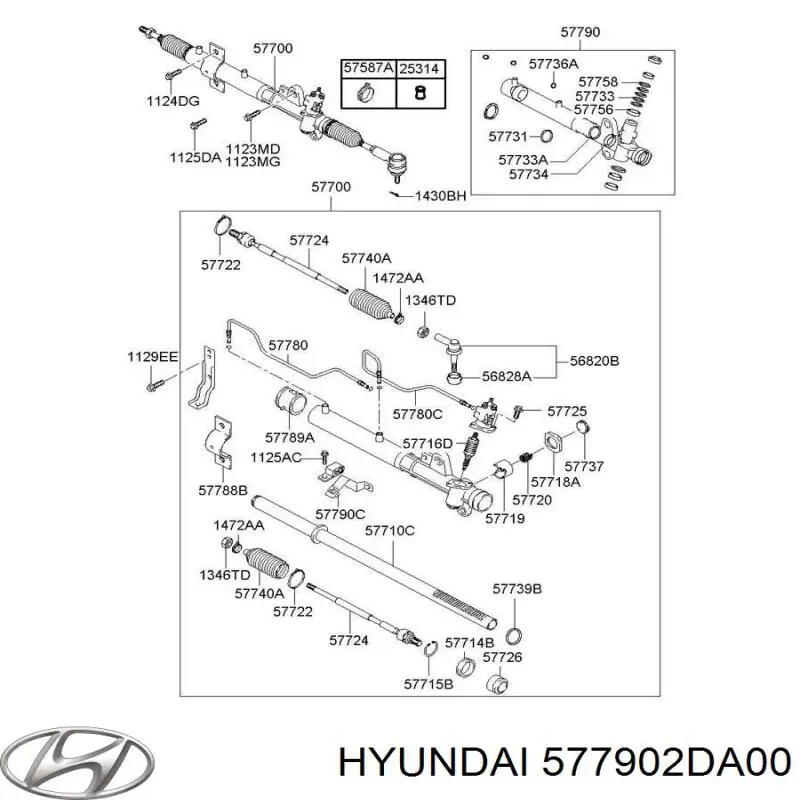577902DA00 Hyundai/Kia kit de reparação da cremalheira da direção (do mecanismo, (kit de vedantes))