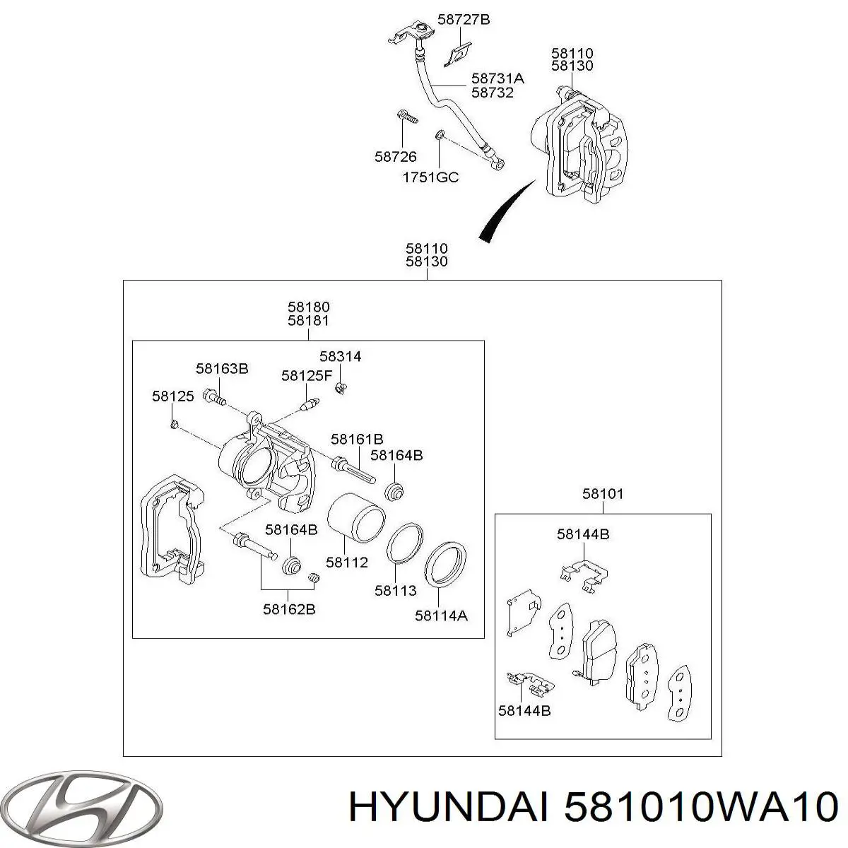 Передние тормозные колодки 581010WA10 Hyundai/Kia