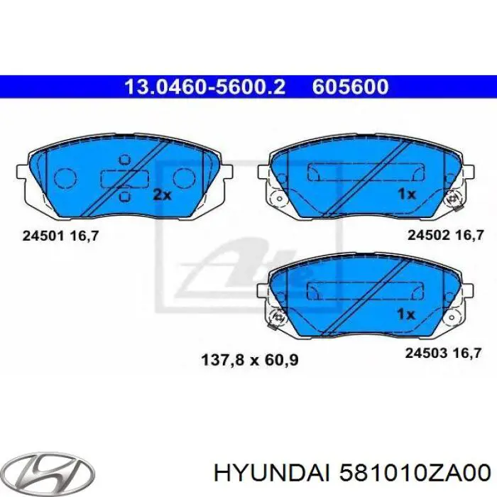 Тормозные колодки Hyundai/Kia 581010ZA00