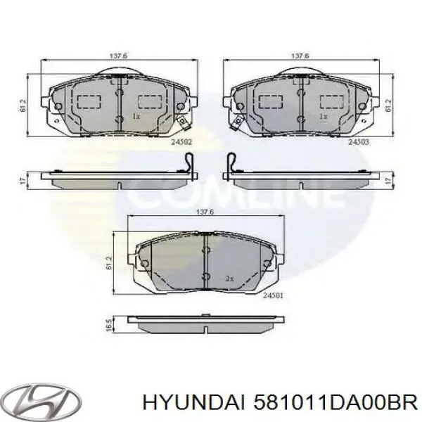 Передние тормозные колодки 581011DA00BR Hyundai/Kia