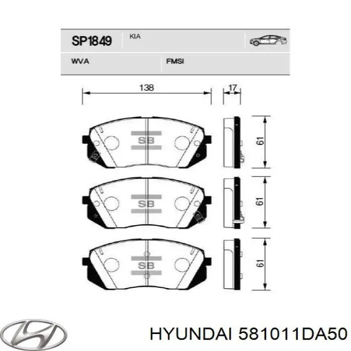 Купить 581011DA50 Hyundai/Kia Колодки тормозные