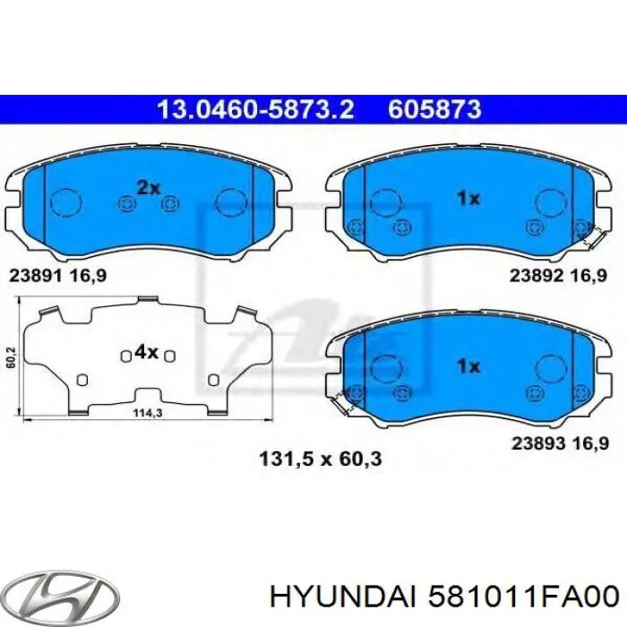 Передние тормозные колодки 581011FA00 Hyundai/Kia