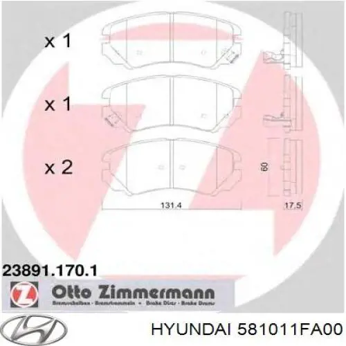 Купить 581011FA00 Hyundai/Kia Колодки тормозные