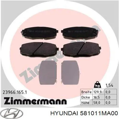 Передние тормозные колодки 581011MA00 Hyundai/Kia