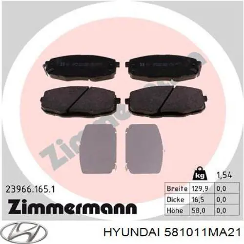 581011MA21 Hyundai/Kia передние тормозные колодки