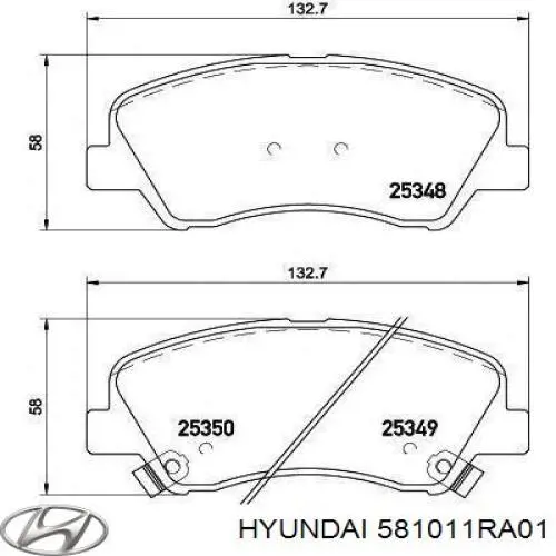 Передние тормозные колодки 581011RA01 Hyundai/Kia