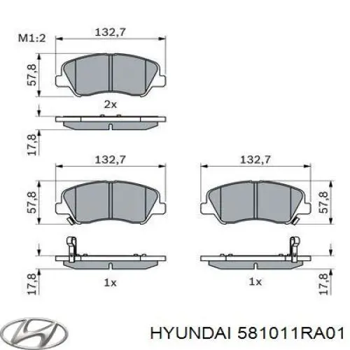 581011RA01 HYUNDAI Pastillas de freno delanteras original y equivalente