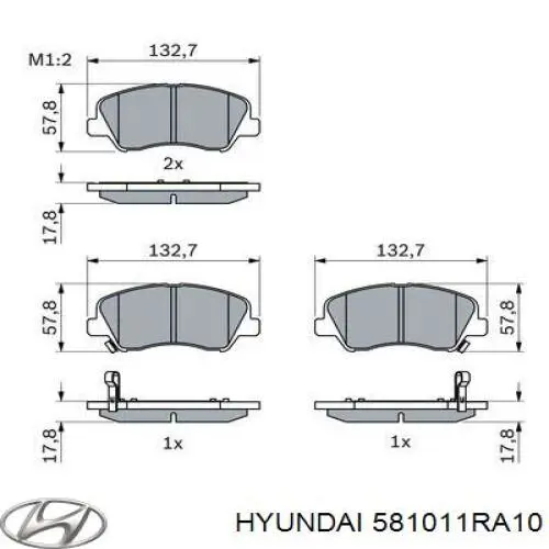 Sapatas do freio dianteiras de disco Hyundai/Kia 581011RA10