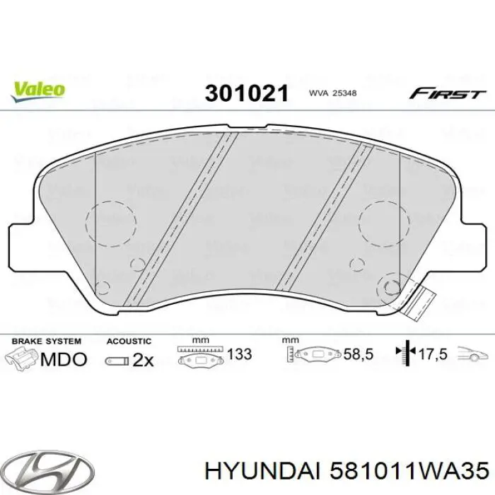 Передние тормозные колодки 581011WA35 Hyundai/Kia