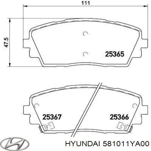 Передние тормозные колодки 581011YA00 Hyundai/Kia