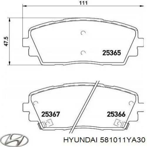 Передние тормозные колодки 581011YA30 Hyundai/Kia