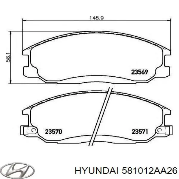 Передние тормозные колодки 581012AA26 Hyundai/Kia