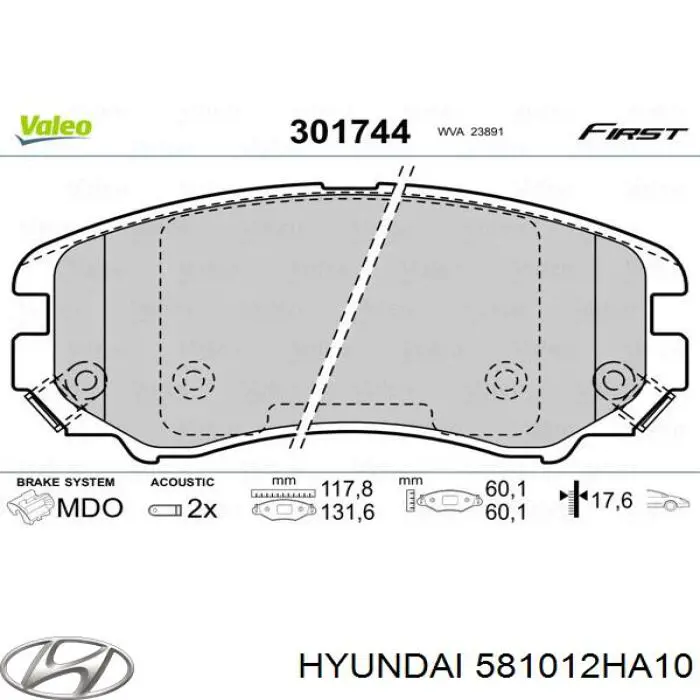 Sapatas do freio dianteiras de disco 581012HA10 Hyundai/Kia