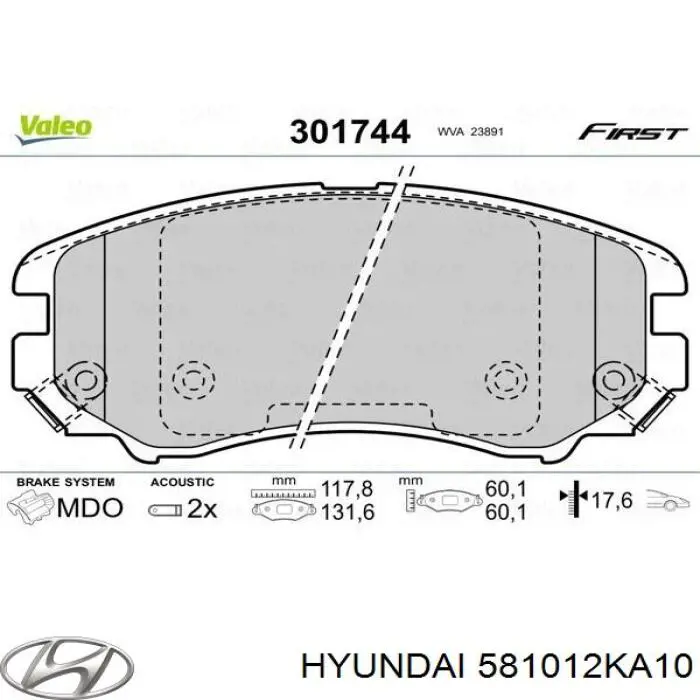 581012KA10 Hyundai/Kia Sapatas do freio dianteiras de disco