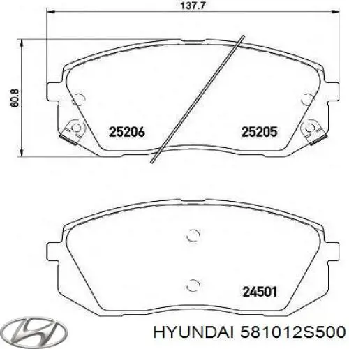 Передние тормозные колодки 581012S500 Hyundai/Kia