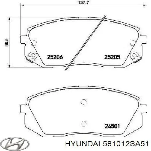 581012SA51 HYUNDAI Pastillas de freno delanteras original y equivalente