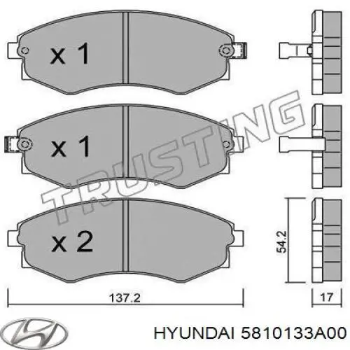 Передние тормозные колодки 5810133A00 Hyundai/Kia