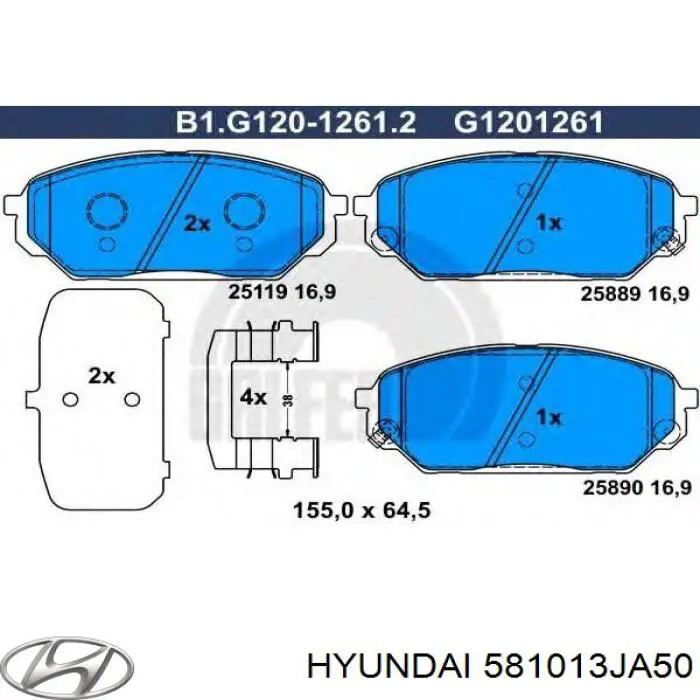 Передние тормозные колодки 581013JA50 Hyundai/Kia