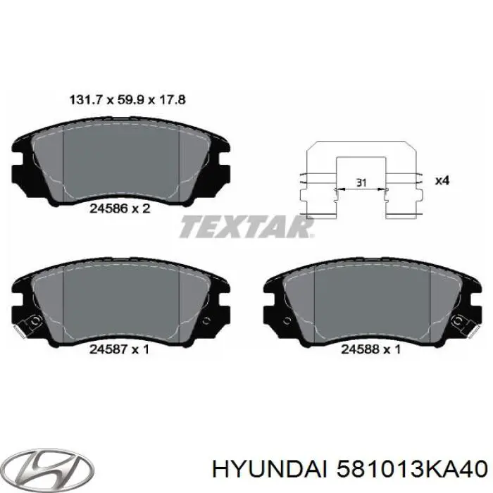 Sapatas do freio dianteiras de disco Hyundai/Kia 581013KA40
