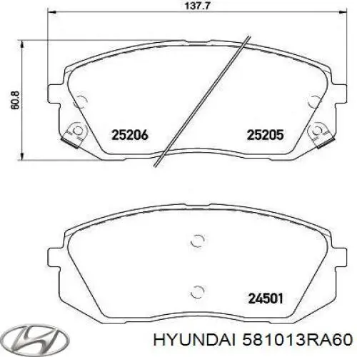 Передние тормозные колодки 581013RA60 Hyundai/Kia