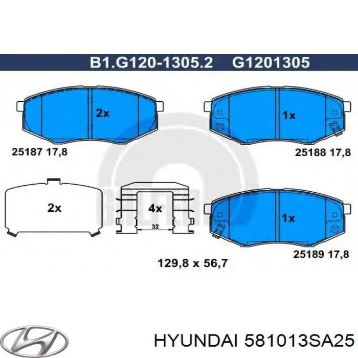 Передние тормозные колодки 581013SA25 Hyundai/Kia