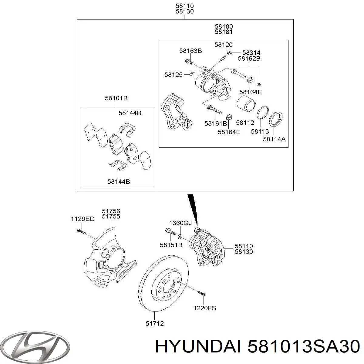 Передние тормозные колодки 581013SA30 Hyundai/Kia