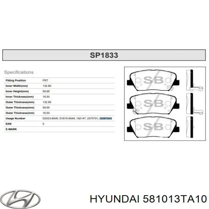 Колодки Hyundai/Kia 581013TA10 цена, от 28.69 USD