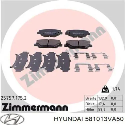 Тормозные колодки Hyundai/Kia 581013VA50