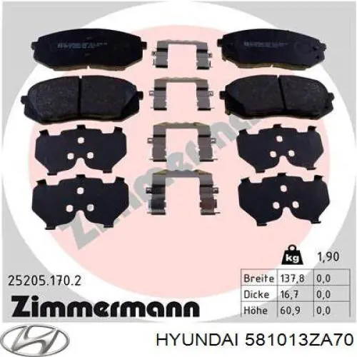 Передние тормозные колодки 581013ZA70 Hyundai/Kia