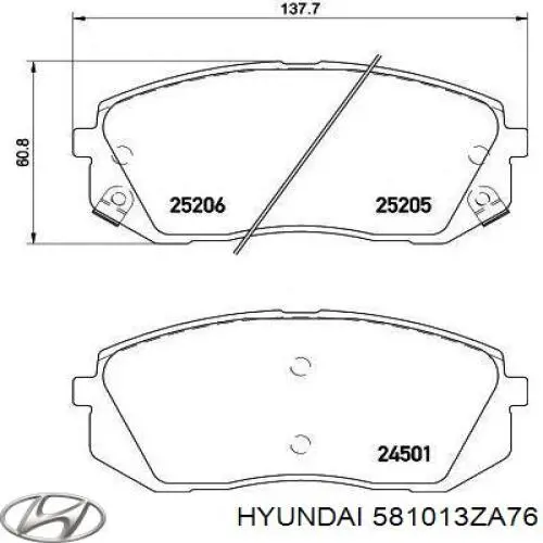 Передние тормозные колодки 581013ZA76 Hyundai/Kia